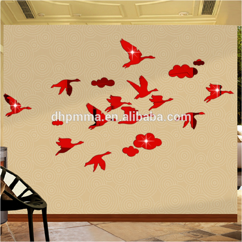 Home Decoration Interior Decorating Flying Swan Acrylic Wall Mirror Sticker